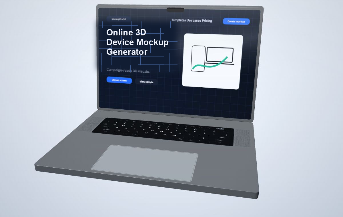 3D device mockup generator preview showing app screenshots, SaaS dashboards, and MP4 product recording workflows